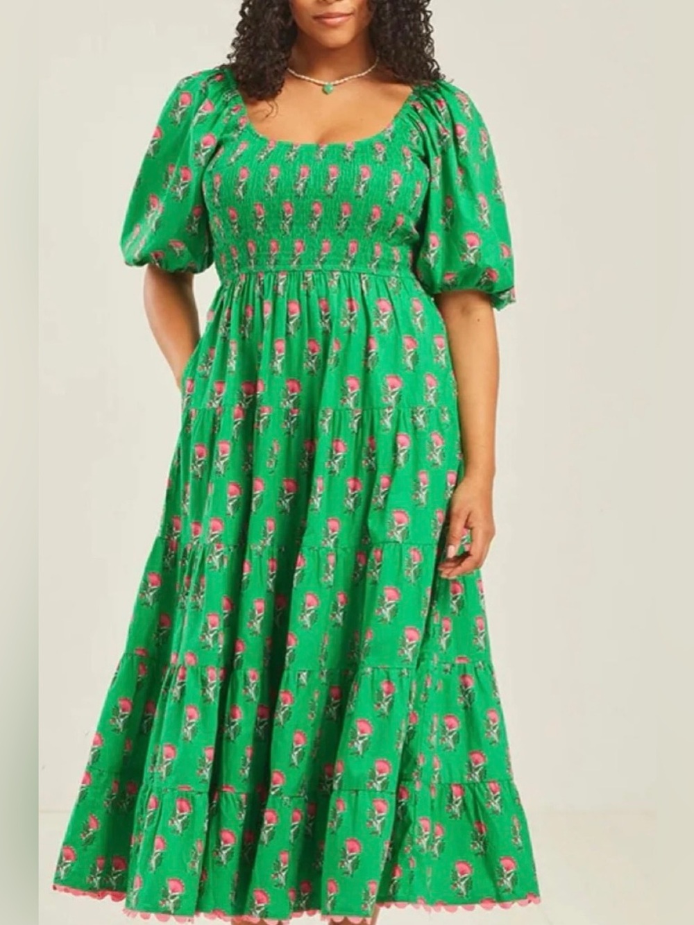 Pink City Prints Women's Parakeet Blossom Angelina Dress In Green women's small